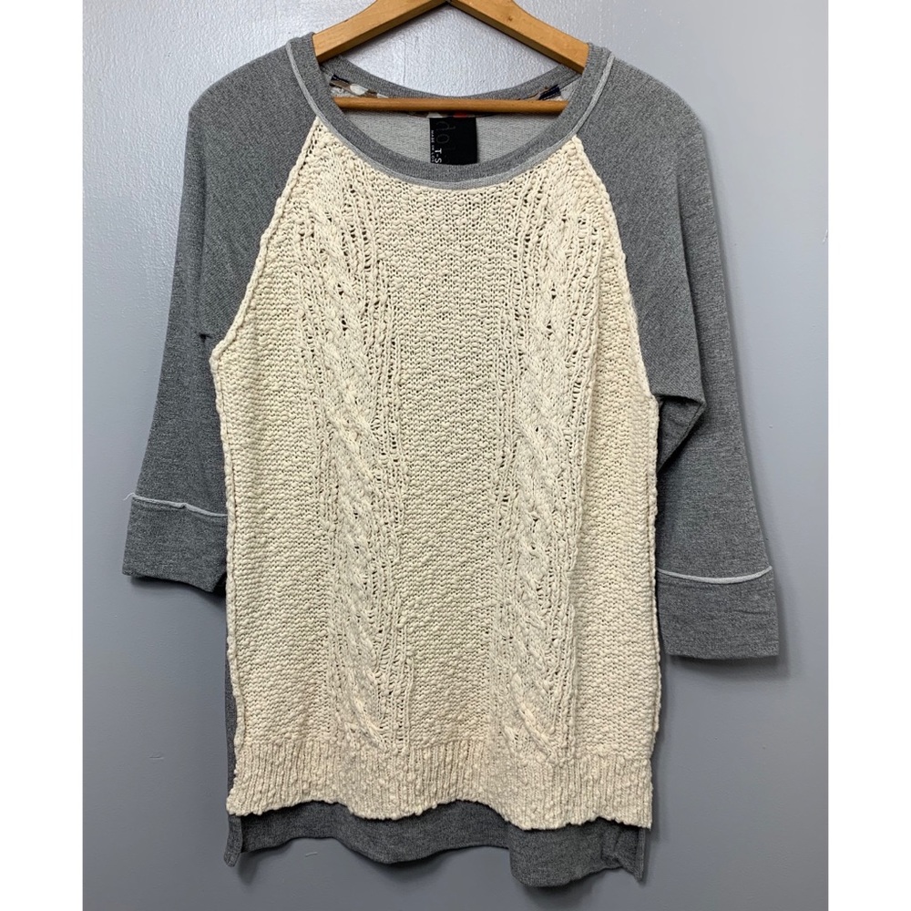 Anthropologie Cream Front Knit Gray Raglan Long Sleeve Top